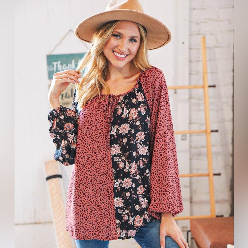 Dolly Boho Leopard Print Blouse In Mauve